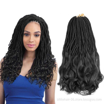 22 Inch Ombre Black Long Straight Goddess Locs With Curly Ends Women Synthetic Goddess Faux Locs Crochet Braiding Hair Extension